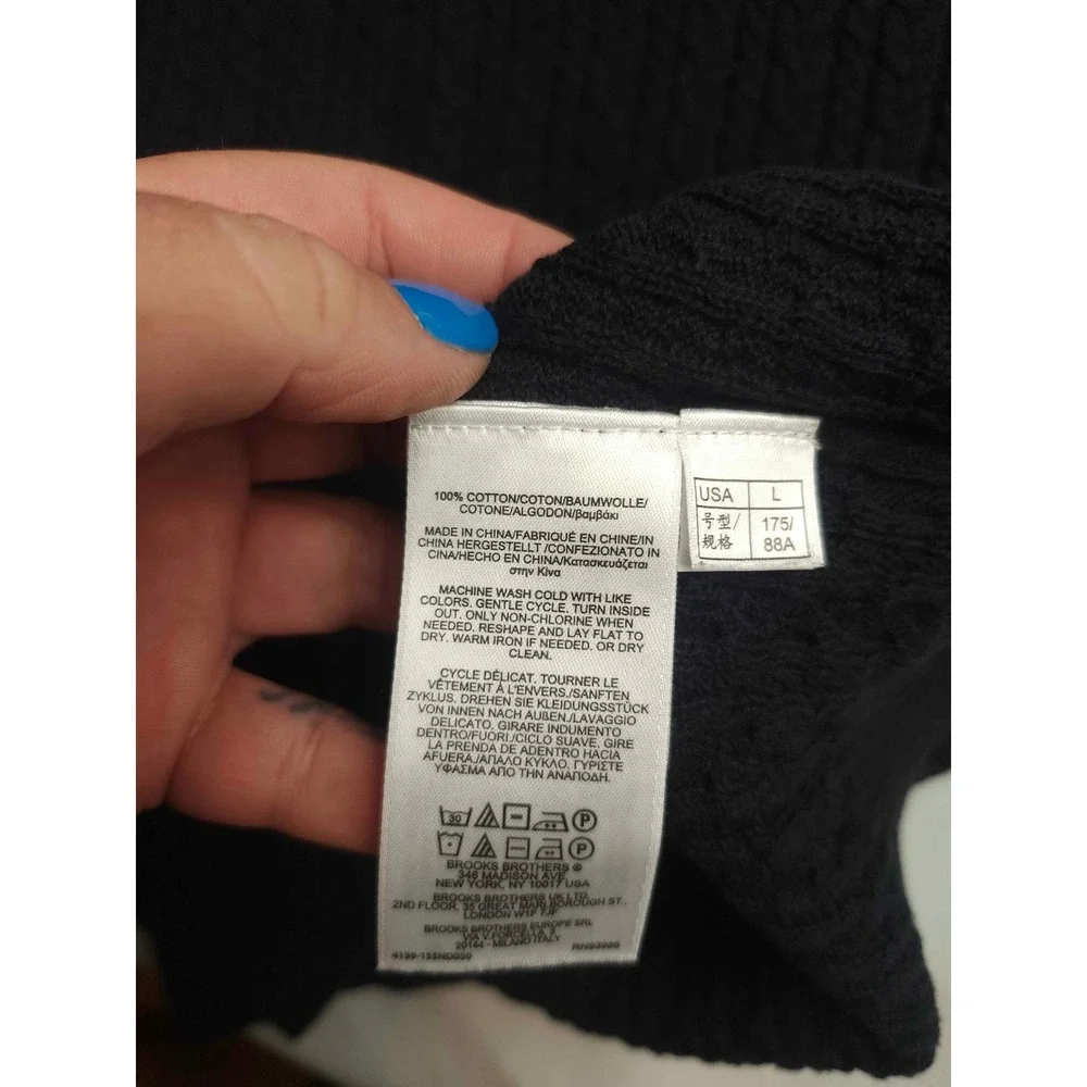 Brooks Brothers Womens Navy Blue Cable Knit Cotton Keyhole Sweater Large